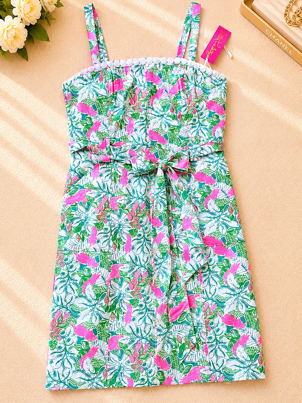 NWT Lilly Pulitzer Kensington Stretch Cotton Botanical Green Just Wing It Dress